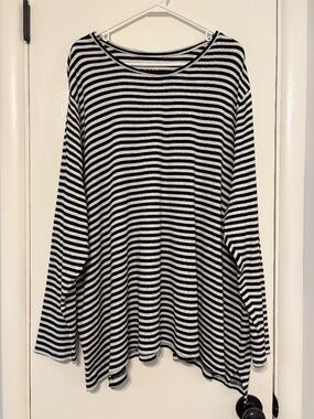 J. Jill Women's Plus Black/White Stripe Pima Crew-Neck High-Low Tee Shirt Top 4X